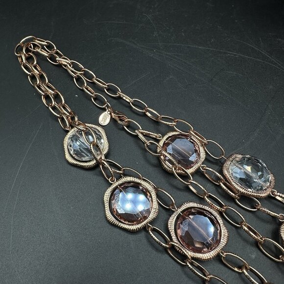 Joan Rivers Rose Gold Tone Long Station Necklace Faceted Acrylic Rhinestone 49" - Picture 8 of 12